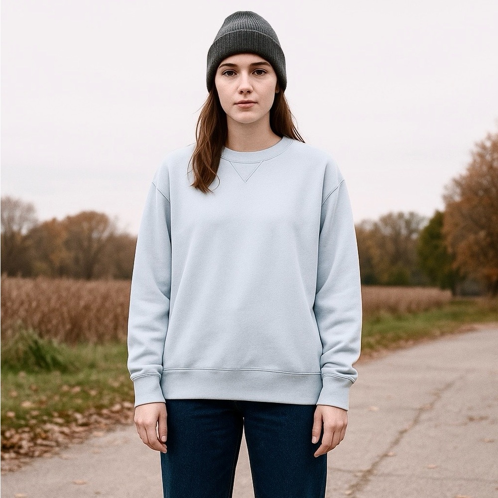 Like New Uniqlo Soft Blue Crewneck Sweatshirt, Unisex